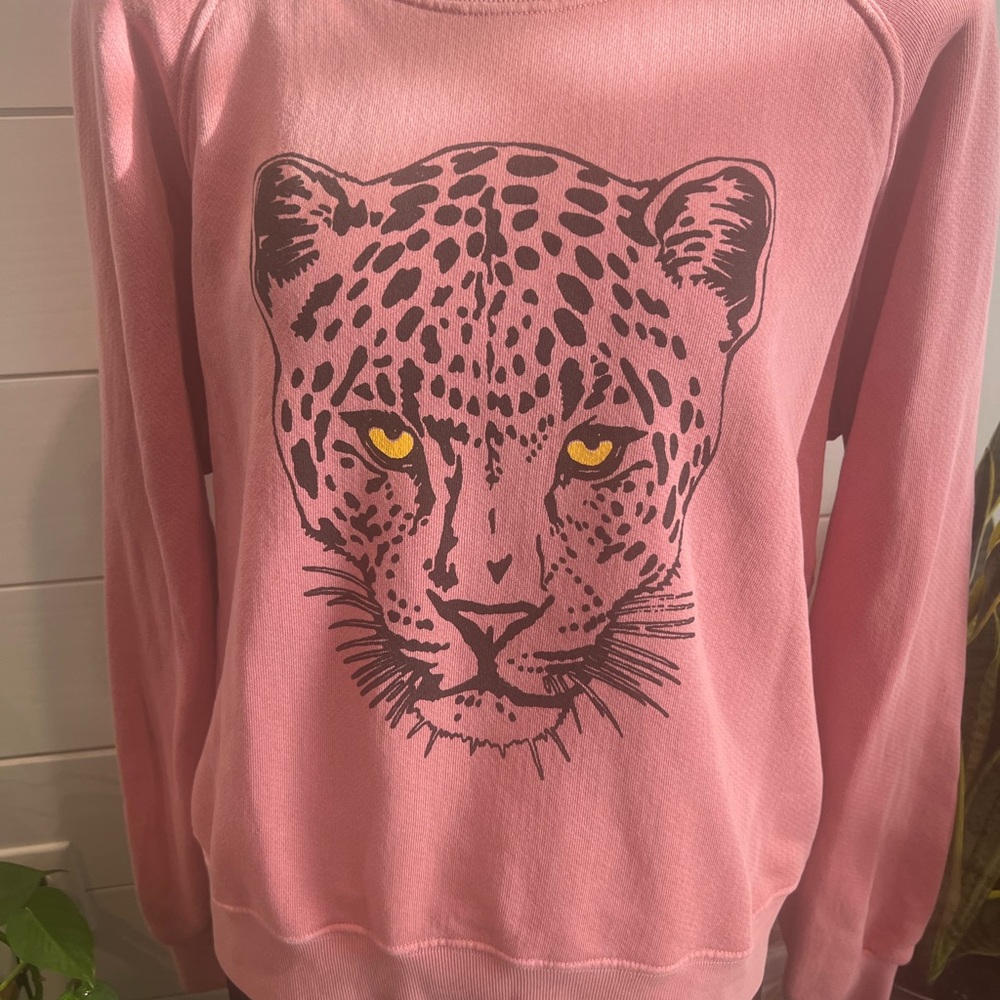 Thread Hippie LA Brand Pink Leopard Print Crew Neck Sweater - Picture 8 of 10